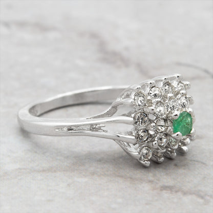 Vintage Clear Austrian Crystal Burst Ring 18kt White Gold Electroplated Made in USA