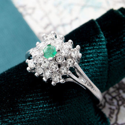 Vintage Clear Austrian Crystal Burst Ring 18kt White Gold Electroplated Made in USA