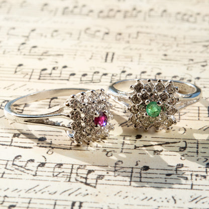 Vintage Clear Austrian Crystal Burst Ring 18kt White Gold Electroplated Made in USA