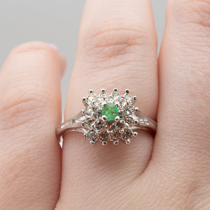 Vintage Clear Austrian Crystal Burst Ring 18kt White Gold Electroplated Made in USA