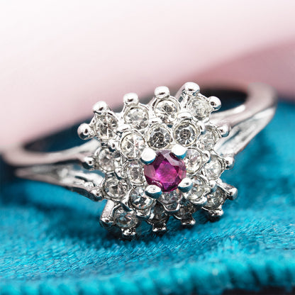 Vintage Clear Austrian Crystal Burst Ring 18kt White Gold Electroplated Made in USA