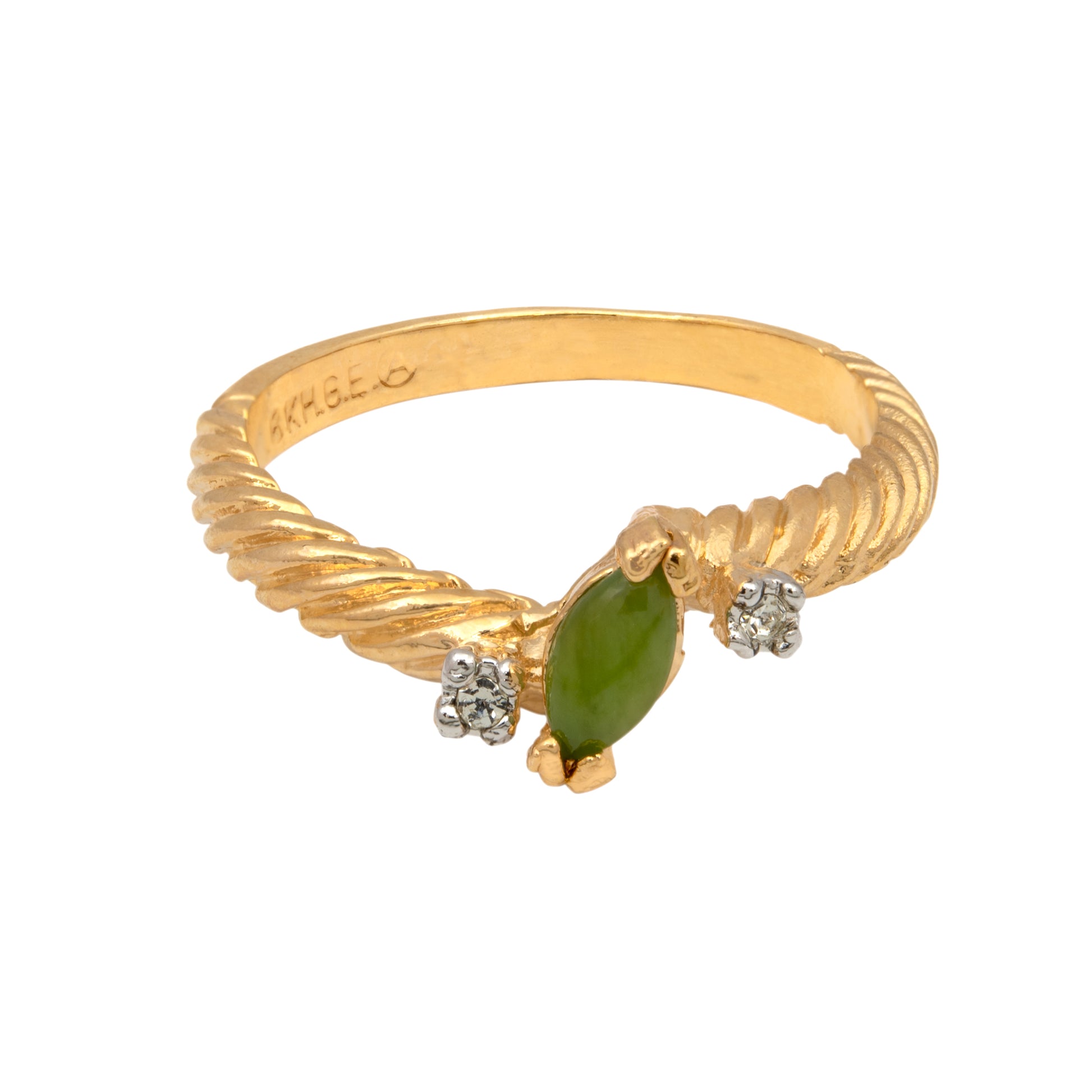 Vintage Ring Dainty Genuine Jade and Austrian Crystals Ring