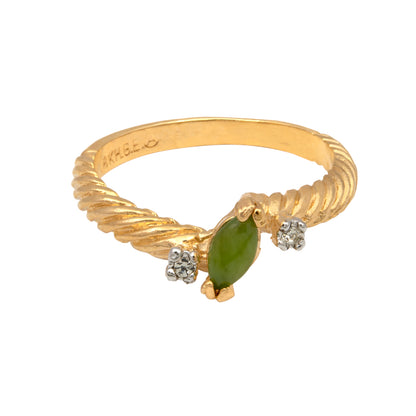 Vintage Ring Dainty Genuine Jade and Austrian Crystals Ring