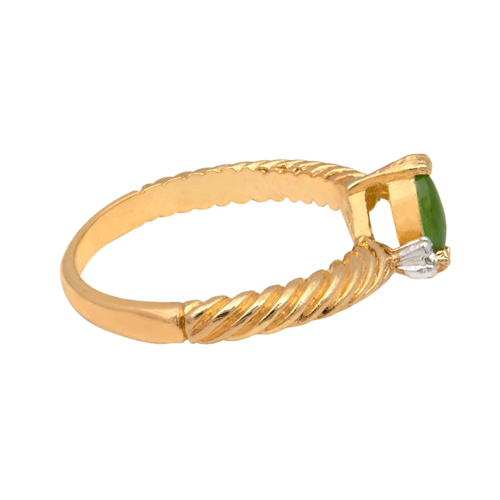Vintage Ring Dainty Genuine Jade and Austrian Crystals Ring