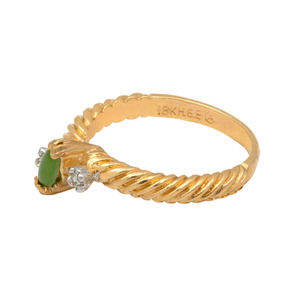 Vintage Ring Dainty Genuine Jade and Austrian Crystals Ring
