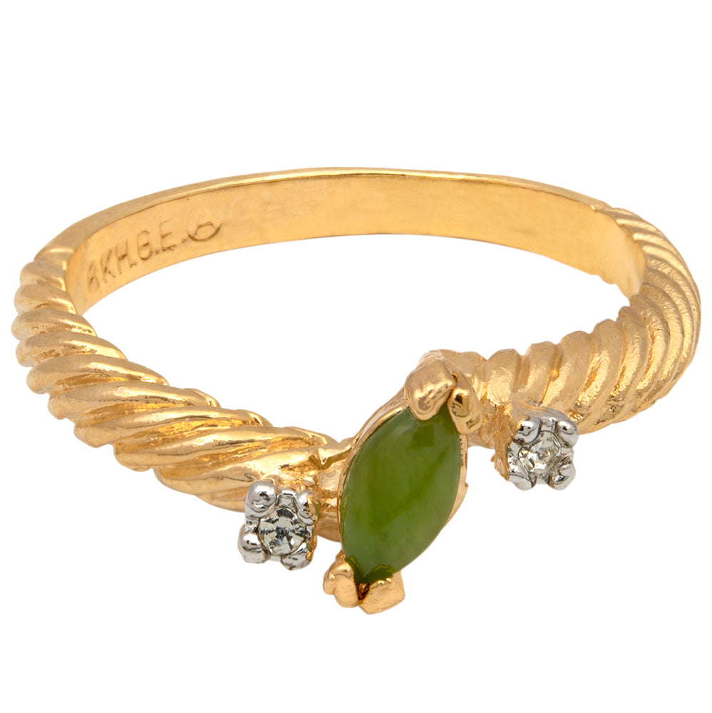 Vintage Ring Dainty Genuine Jade and Austrian Crystals Ring
