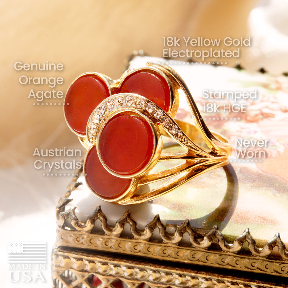 A Vintage Ring Genuine Stone Cocktail Ring 18k Gold Antique Womans Handmade Jewelry