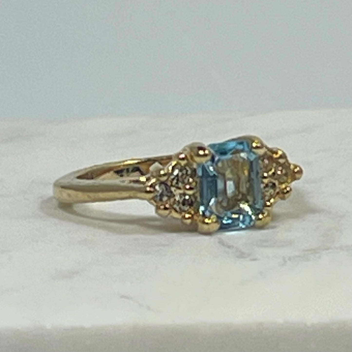 Vintage Ring Clear Austrian Crystals 18k Yellow Gold Electroplated Womens Birthstone Made in USA