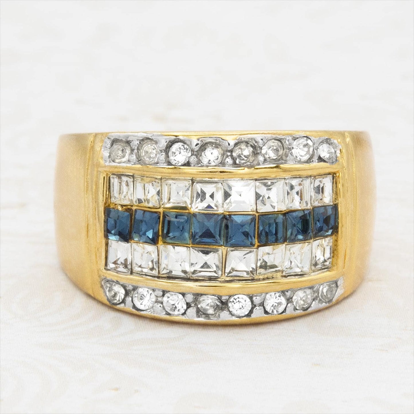 Vintage Sapphire Austrian Crystal Ring: 18k Gold Electroplated Band, September Birthstone