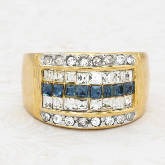 Vintage Sapphire Austrian Crystal Ring: 18k Gold Electroplated Band, September Birthstone