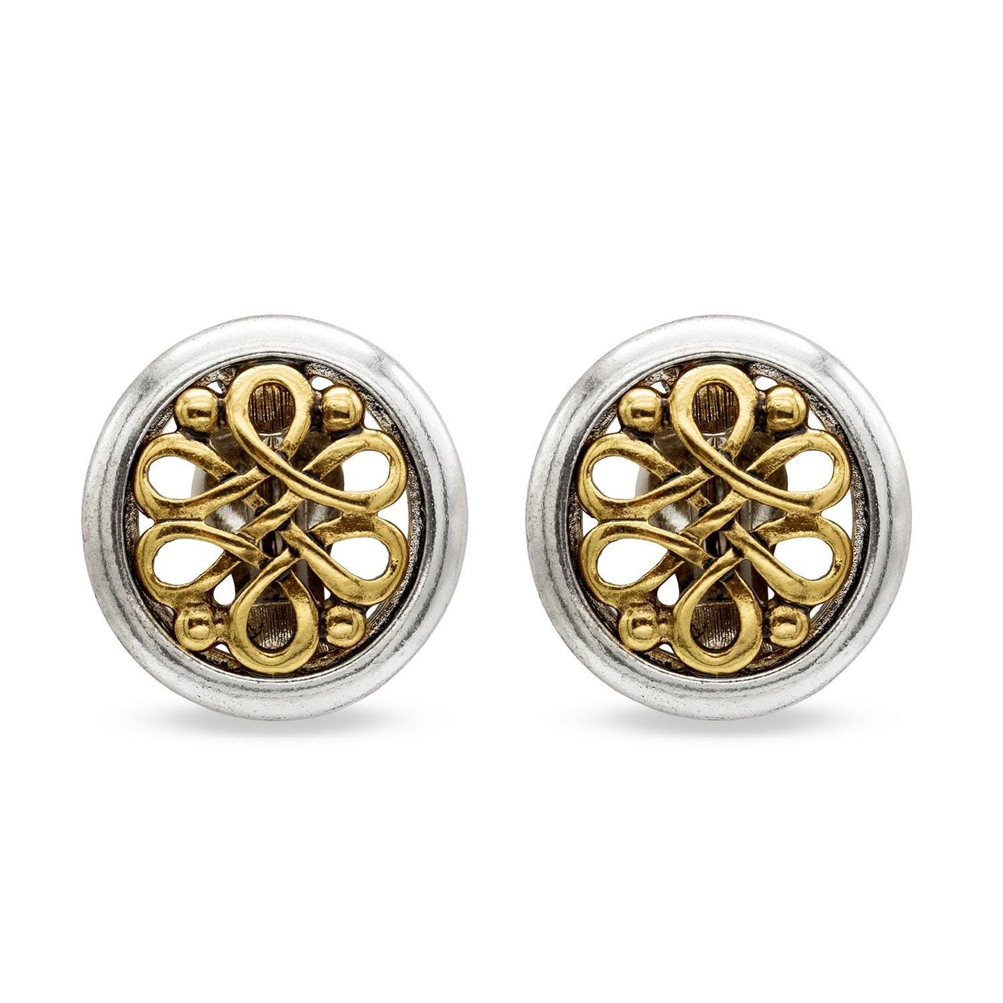 Womens Vintage Oscar de la Renta Clip Earrings Gold Silver Swirl Round Button Earrings Designer Vintage Antique Fashion Jewelry Gift for Mom