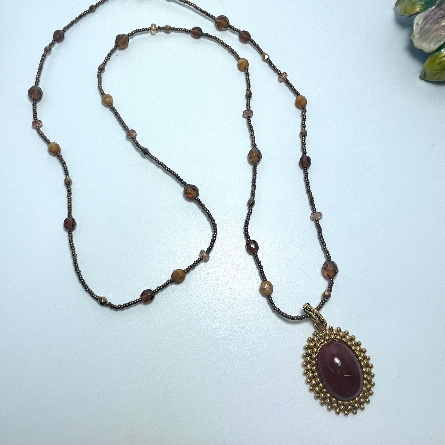 Vintage Oscar De La Renta Beautiful 32 Inch Genuine Brown Agate Removeable Pendant Necklace Antique Jewelry Necklace For Women