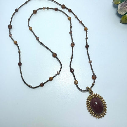 Vintage Oscar De La Renta Beautiful 32 Inch Genuine Brown Agate Removeable Pendant Necklace Antique Jewelry Necklace For Women