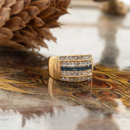 Vintage Sapphire Austrian Crystal Ring: 18k Gold Electroplated Band, September Birthstone