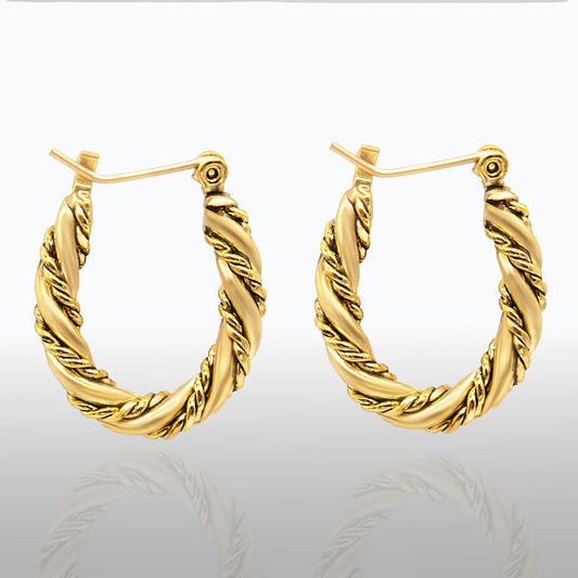 Vintage Earrings Oscar De La Renta Twisted Rope Antique Yellow Gold Plated Hoop Earrings Womans