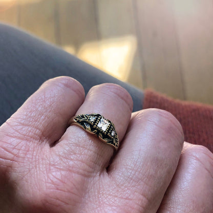 Vintage Ring set with Clear Austrian Crystals Antiqued 18k Yellow Gold Electroplated