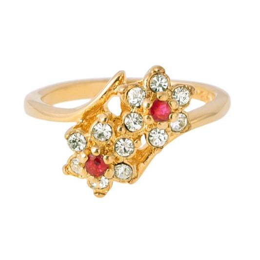 Women's Vintage 1970s Star Flower Cluster Ring set with Genuine Ruby or Austrian Crystals Made in USA