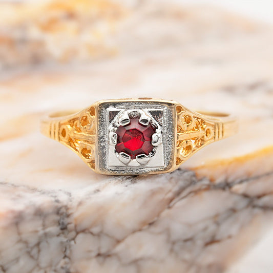 Vintage Garnet Women's Ring 18k Gold Electroplated Antique Rings Dainty Layering - Limited Stock - Never Worn R1258