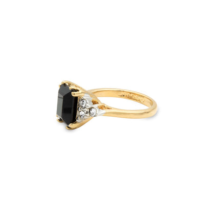 Sadie Vintage Ring Black Emerald Cut and Clear Crystals