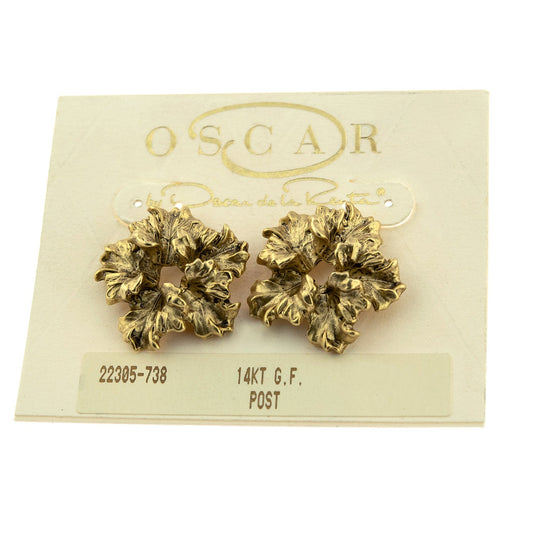 Vintage Oscar de la Renta Post Earrings Gold Tone Flower OSE-223