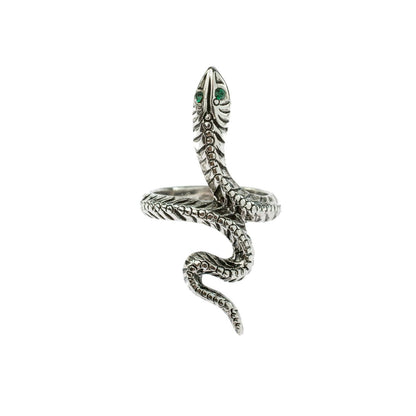 Vintage Snake Ring Emerald Austrian Crystal Eyes Antiqued 18k White Gold Electroplated
