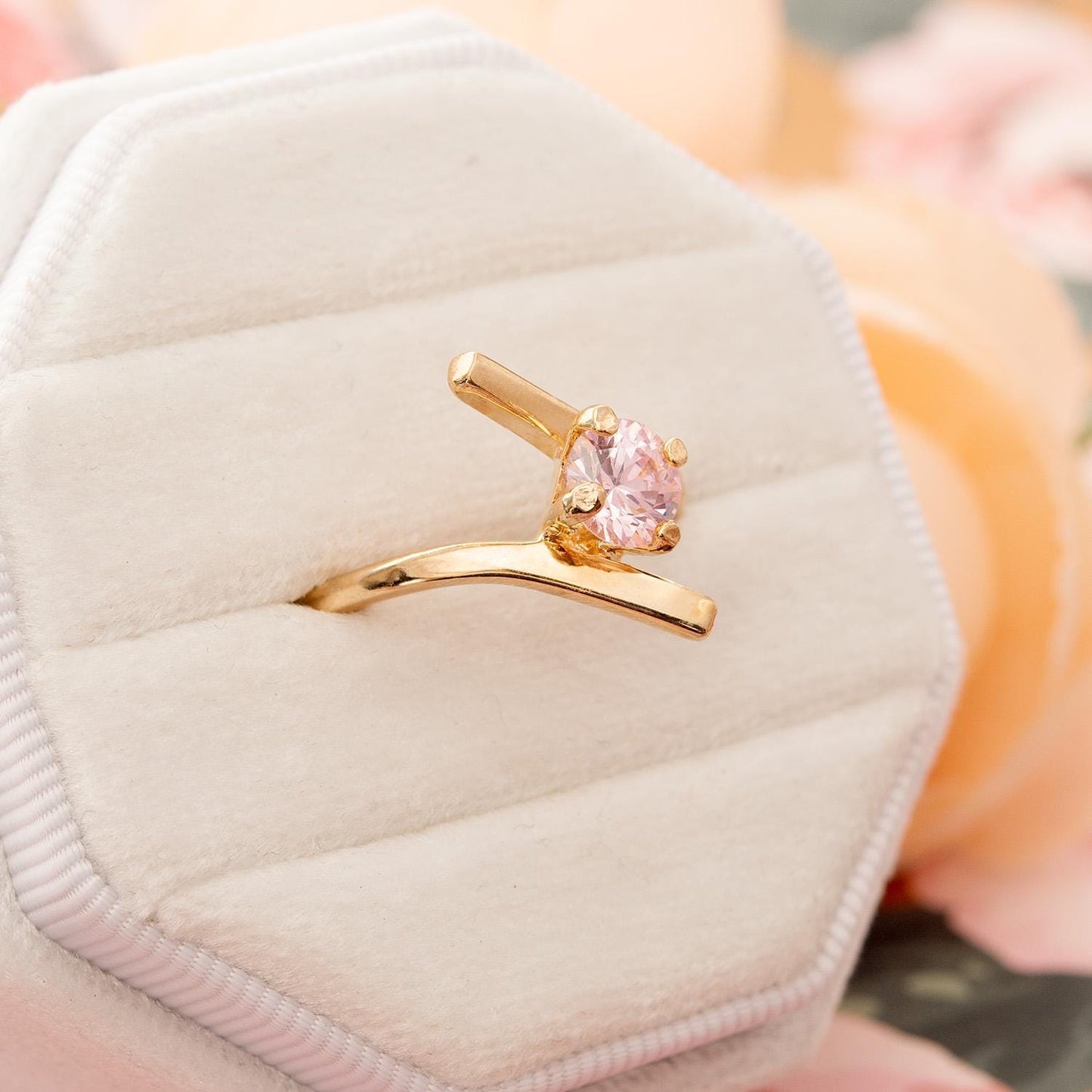 Vintage Pink Tourmaline Cubic Zirconia Ring Womens Antique 18k Gold Electroplated October Birthstone Ring