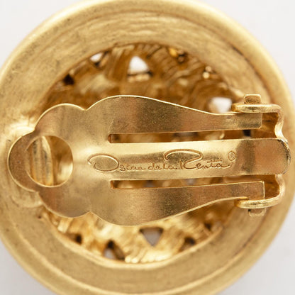 Vintage Oscar de la Renta Gold Plated Clip Earrings Womens Button Gold Earrings Classic Designer Earrings Gift for Women Mom Grandma Antique