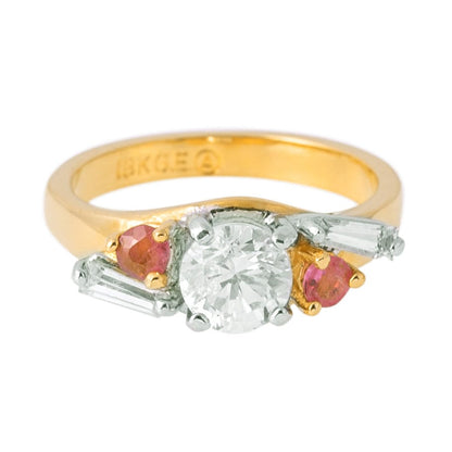 Vintage Cubic Zirconia with Genuine Ruby Stones 18k Yellow Gold Electroplated Made in USA