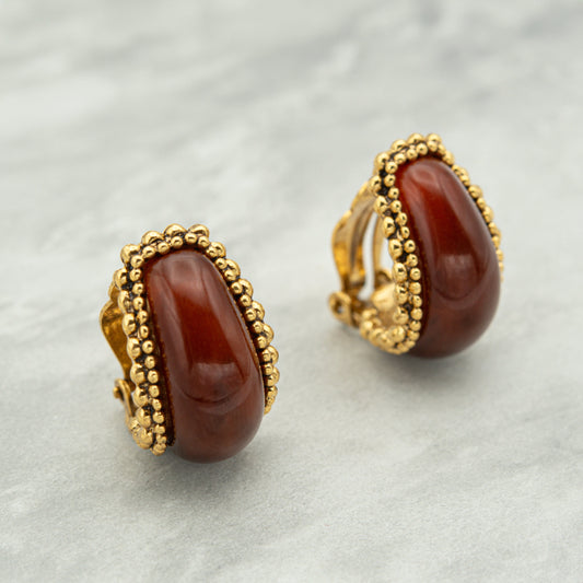 Vintage Earrings Oscar de la Renta Clip Earrings Gold with Carnelian Stones OSE-13500-C - Limited Stock - Never Worn