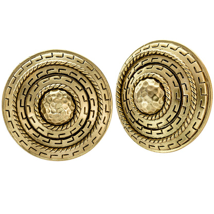 Vintage Oscar de la Renta Clip Earrings Antique Gold Tone Button Design OSE-633-CY