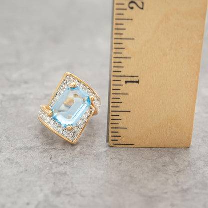 Vintage Ring Aquamarine and Clear Austrian Crystal Ring 18k Gold Antique Jewelry for Women R1914-ACY - Limited Stock - Never Worn