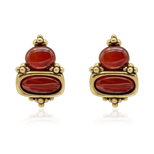 Vintage Earrings Oscar de la Renta Clip Earrings Gold with Carnelian Stones OSE-134-C