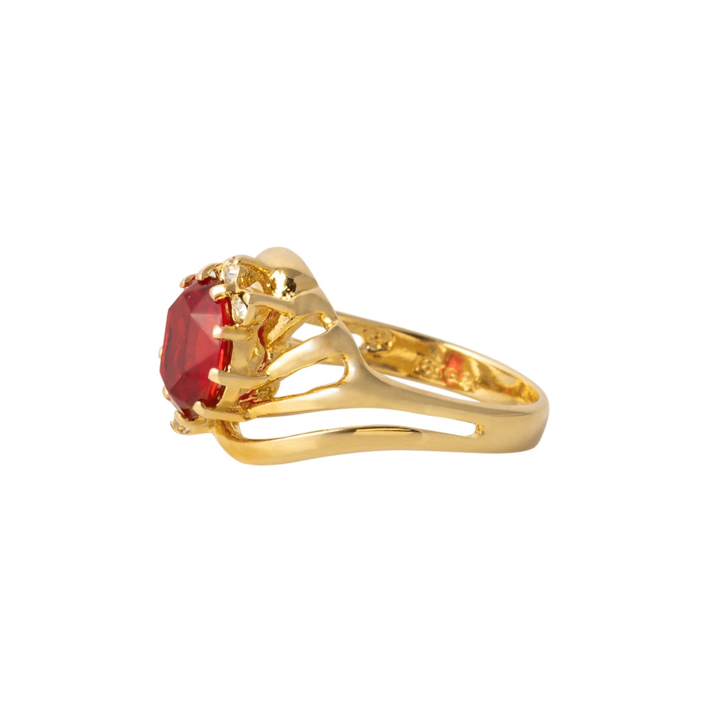 Vintage Ruby and Clear Crystals 18k Yellow Gold Electroplated Band Made in USA