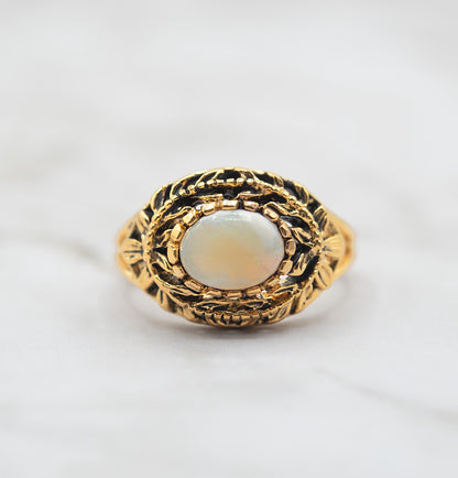 Vintage Genuine Opal or Pinfire Opal Cocktail Ring Antique Opals 18k Gold Made in the USA October Birthstone