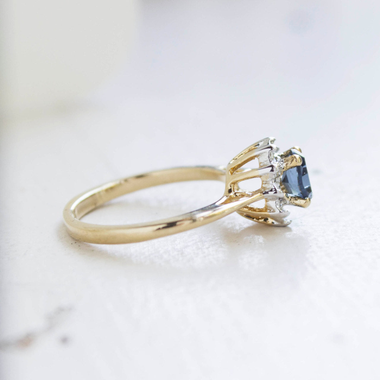 Vintage Sapphire Crystal Ring set with Clear Austrian Crystals on 18k Yellow Gold Electroplated