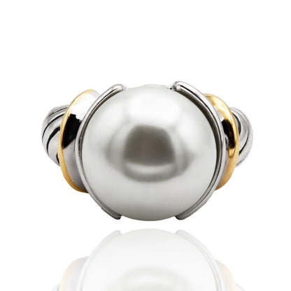 Women's Elegant Pearl Designer Inspired Statement Ring 18kt Gold Plated