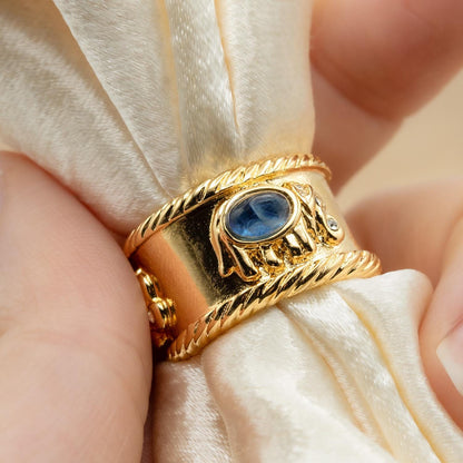 Vintage 1970s 18kt Gold Electroplated Womens Ring Ruby, Sapphire & Emerald Glass Cabochon Handmade Womens Antique Gold Band Birthstone Rings