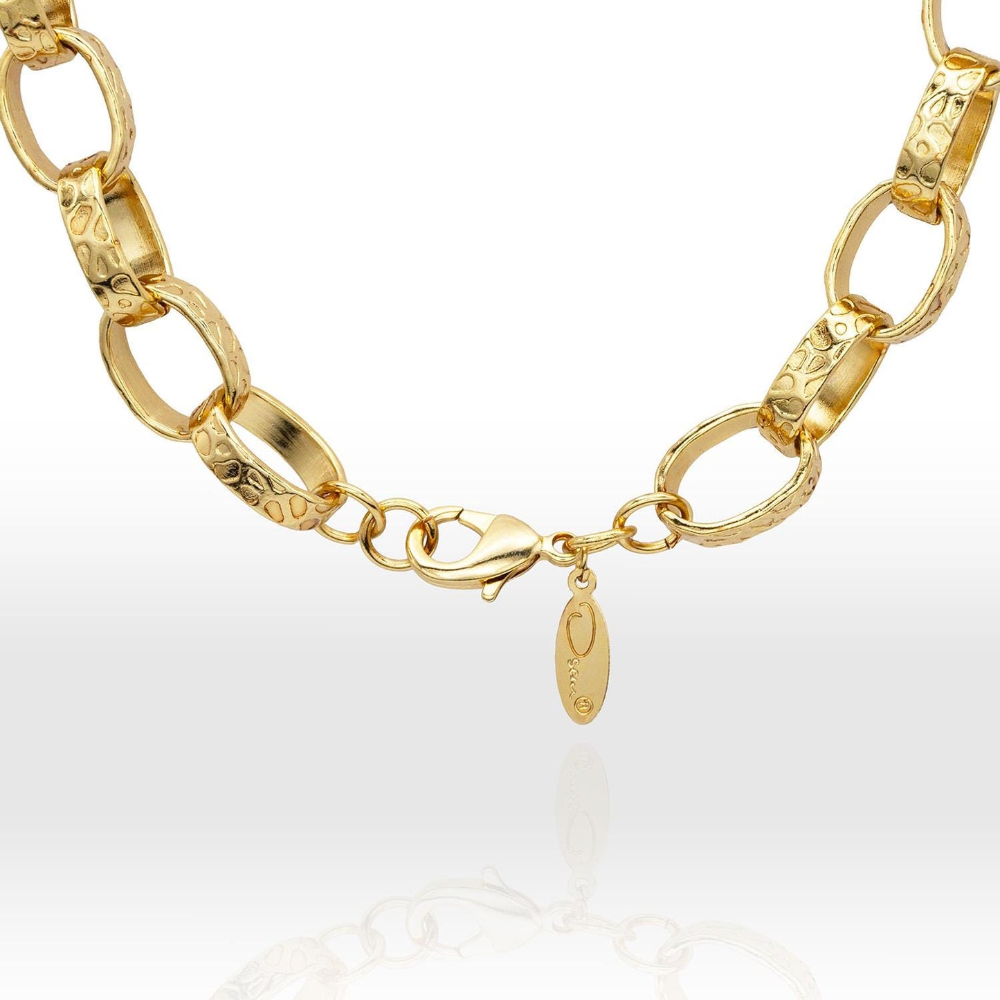 Womens Vintage Oscar De La Renta Stamped Gold 18 Inch Textured Link Bracelet Girls Chunky Necklace Designer Antique Vintage Estate Jewelry