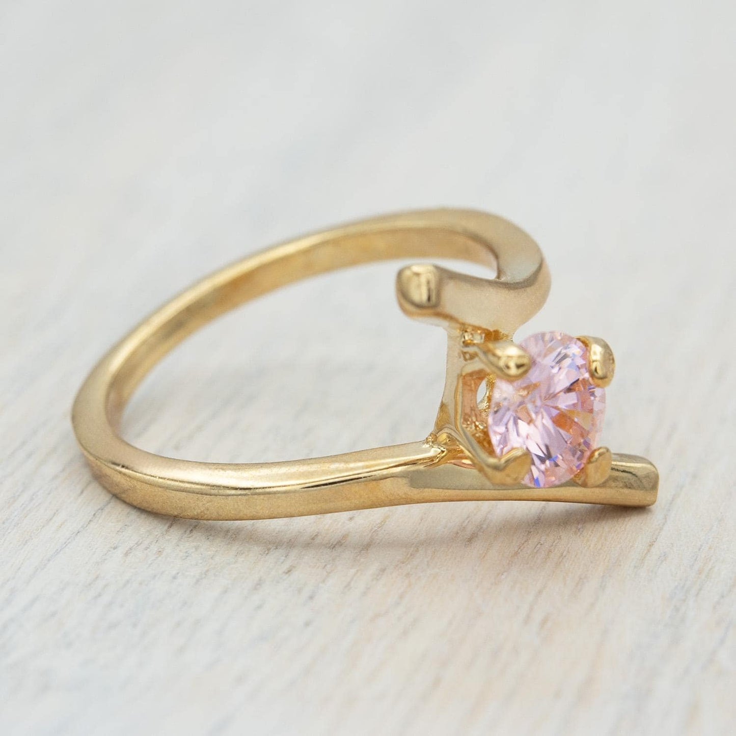 Vintage Pink Tourmaline Cubic Zirconia Ring Womens Antique 18k Gold Electroplated October Birthstone Ring