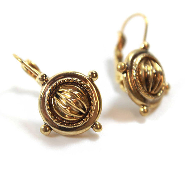 Vintage Earrings Oscar De La Renta Antique Gold Tone Dangling Gyroscope Lever Backs Earrings Womans Handmade #OS120 Antique Earrings