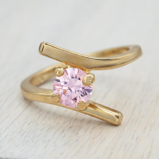 Vintage Pink Tourmaline Cubic Zirconia Ring Womens Antique 18k Gold Electroplated October Birthstone Ring