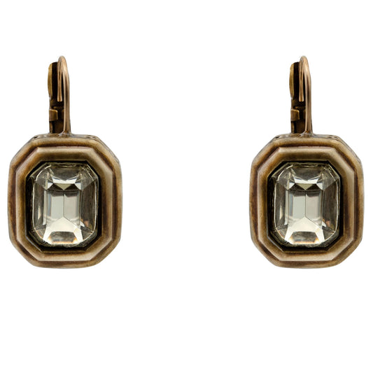 Vintage Oscar De La Renta Clear Light Peridot Crystal Antique Brushed Gold Lever Back Earrings #OSE-240