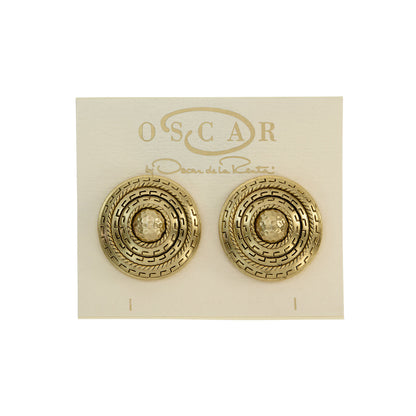 Vintage Oscar de la Renta Clip Earrings Antique Gold Tone Button Design OSE-633-CY