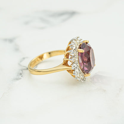 Vintage Ring Amethyst and Clear Austrian Crystal Cocktail Ring 18k Gold #R1222-AY - Never Worn Statement Cocktail Womans Antique Rings