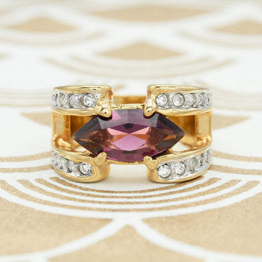 Vintage Marquise  Ring Cubic Zirconia 18k Gold Electroplated Handmade Antique Jewelry Rings Purple for Women February Birthstone