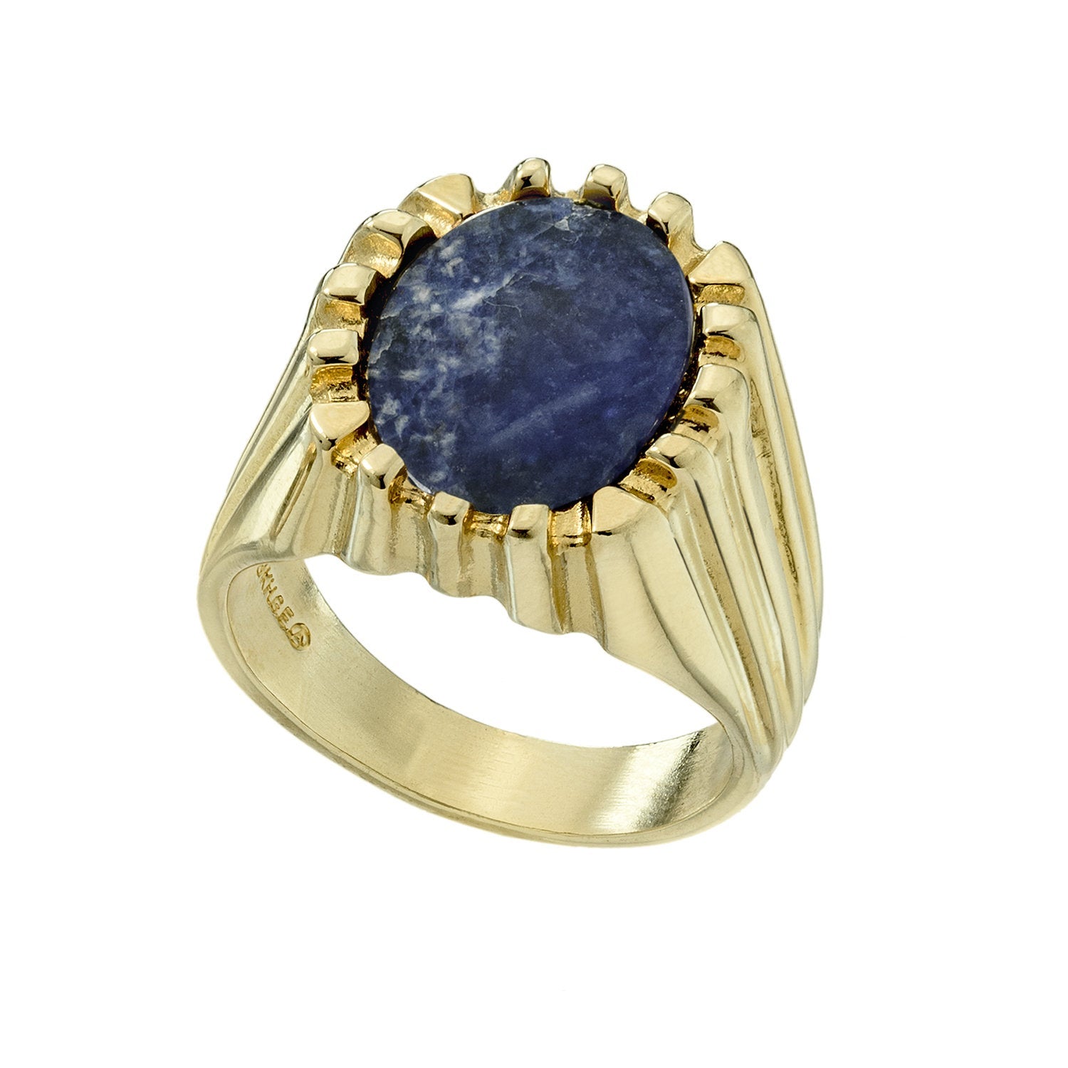 Vintage 1980s Mens Genuine Sodalite 18kt Gold Plated Ring Made in USA