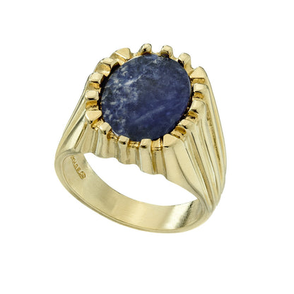 Vintage 1980s Mens Genuine Sodalite 18kt Gold Plated Ring Made in USA