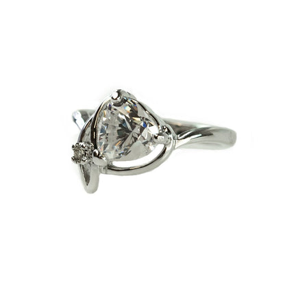Vintage Cubic Zirconia Heart Ring 18k White Gold Electroplated Made in USA