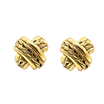 Vintage Oscar De La Renta X Yellow or White Gold Tone Earrings Stamped with OSCAR Logo #OSE-610