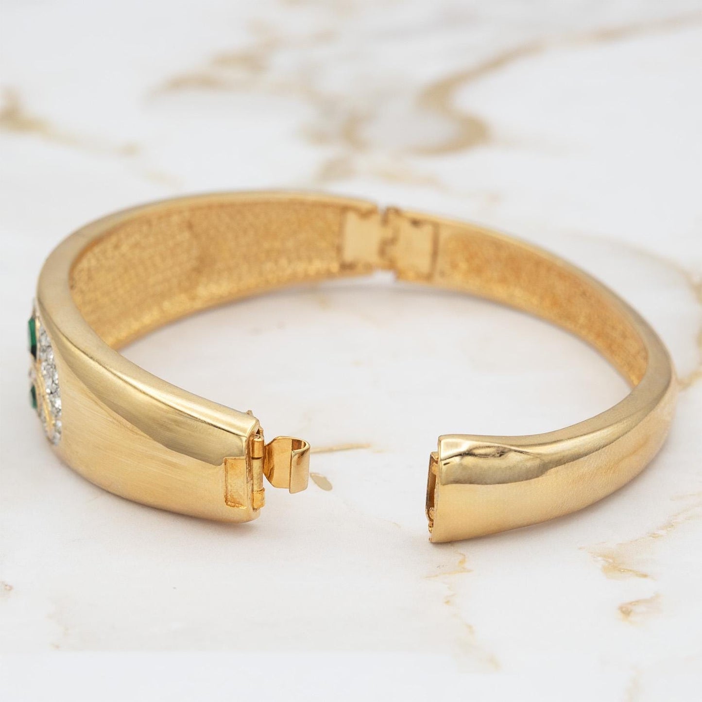 Vintage Womens Gold Plated Crystal Flower Design Bangle Bracelet Antique Estate Handmade Jewelry for Girls Layering Bracelets